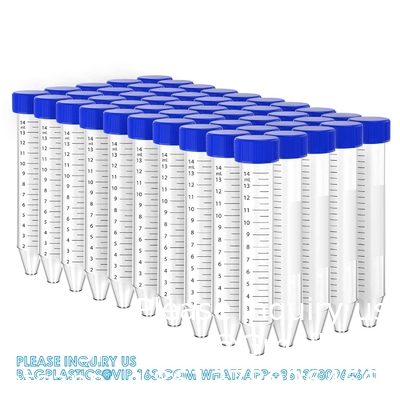 Centrifugebuizen 15 ml, kegelvormige buizen steriele 50 stuks, polypropyleen, lekvrije schroefkappen, plastic container