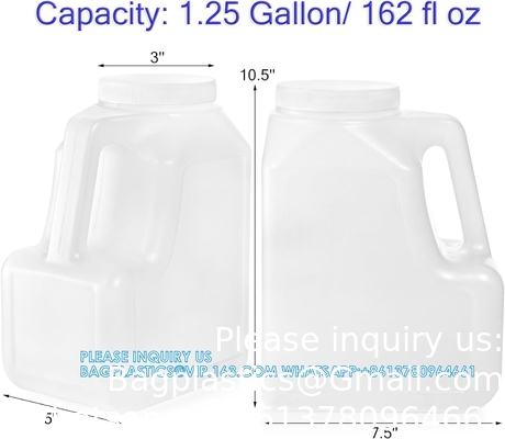 Gallonpot met handvat en luchtdicht deksel - Vierkante lege opslagcontainers en kruiken - 1,25 gallon breedmondflessen