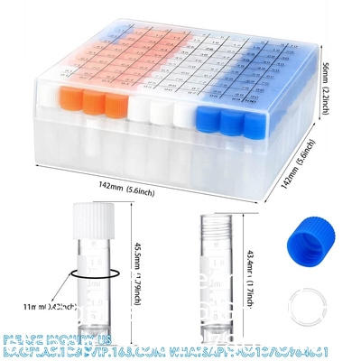 2 ml Plastic kleine flacons met schroefkappen Proefbuizen Cryotubes, PP materiaal, vrij van DNase, RNase, menselijk DNA