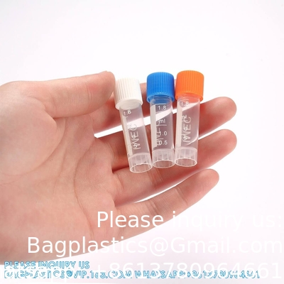 2 ml Plastic kleine flacons met schroefkappen Proefbuizen Cryotubes, PP materiaal, vrij van DNase, RNase, menselijk DNA