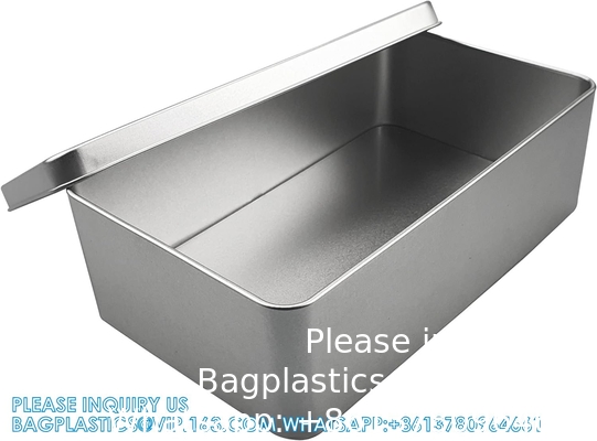 Zilveren metalen blikdozen - Grote containers, houder voor autosleutels, koekjes, potloodkas, 8,2 x 4,7 x 2,4 inch