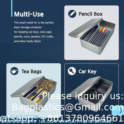 Zilveren metalen blikdozen - Grote containers, houder voor autosleutels, koekjes, potloodkas, 8,2 x 4,7 x 2,4 inch