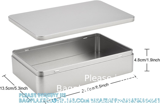8.5 bij 5,3 bij 1,9 inch zilveren rechthoekige lege tin doos containers, cadeau, sieraden en opslag tin kit, Home Organizer