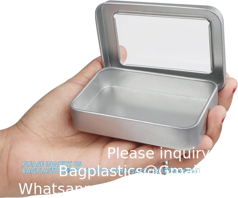 Metalen blikdozen Metalen blikjes met deksels Doorzichtige bovenkant blikjes Box lege opslagblikjes Koffer rechthoekige containers met grote