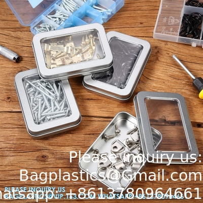 Metalen blikdozen Metalen blikjes met deksels Doorzichtige bovenkant blikjes Box lege opslagblikjes Koffer rechthoekige containers met grote