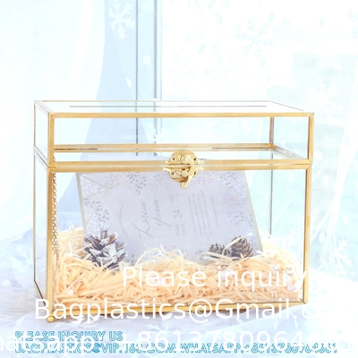 Glazen trouwkaartdoos met slot, heldere kaartdoos Goud Messing cadeaubestanddoos Perfect voor trouwfeesten