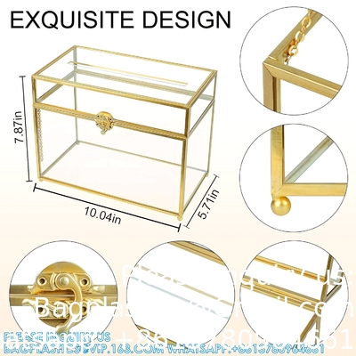 Glazen trouwkaartdoos met slot, heldere kaartdoos Goud Messing cadeaubestanddoos Perfect voor trouwfeesten