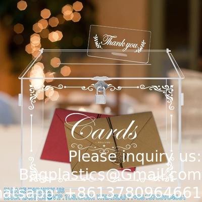 Acrylische trouwkaartdoos Geldpostgeschenkdoos Houder, duidelijke kaartdoos Grote brievenverpakkingsdozen met slot en slot