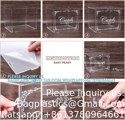 Acrylische trouwkaartdoos Geldpostgeschenkdoos Houder, duidelijke kaartdoos Grote brievenverpakkingsdozen met slot en slot