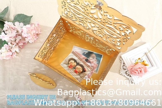 Huwelijksgelddooshouder met bord, grote rustieke houten houten zelfgemaakte envelop geschenkkaart schaduwdozen met slot slot