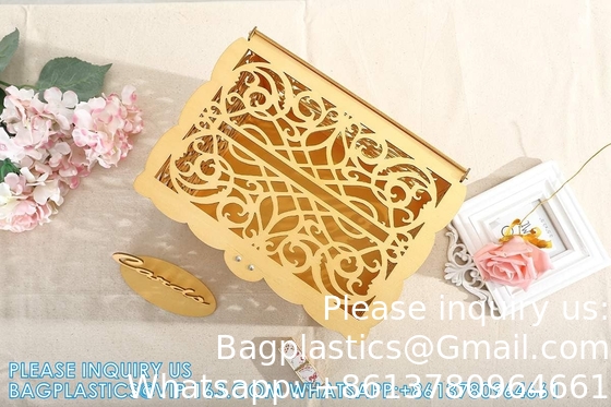 Huwelijksgelddooshouder met bord, grote rustieke houten houten zelfgemaakte envelop geschenkkaart schaduwdozen met slot slot