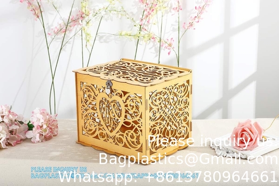 Huwelijksgelddooshouder met bord, grote rustieke houten houten zelfgemaakte envelop geschenkkaart schaduwdozen met slot slot