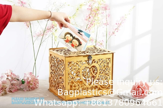 Huwelijksgelddooshouder met bord, grote rustieke houten houten zelfgemaakte envelop geschenkkaart schaduwdozen met slot slot