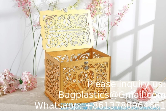 Huwelijksgelddooshouder met bord, grote rustieke houten houten zelfgemaakte envelop geschenkkaart schaduwdozen met slot slot