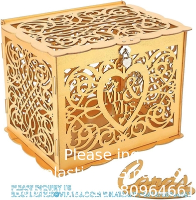 Huwelijksgelddooshouder met bord, grote rustieke houten houten zelfgemaakte envelop geschenkkaart schaduwdozen met slot slot
