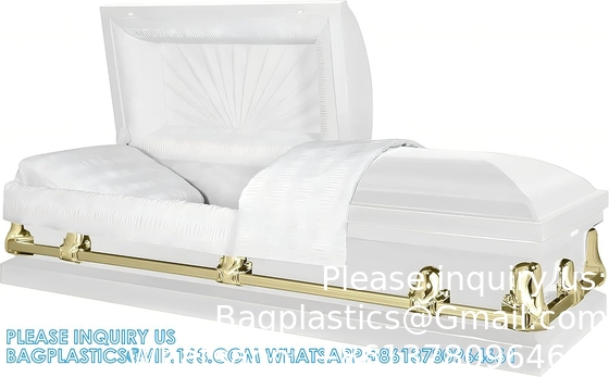 Kist Orion-serie Staal kist (wit en goud) Handgemaakte begrafeniskist - wit en goud afwerking met witte crepe
