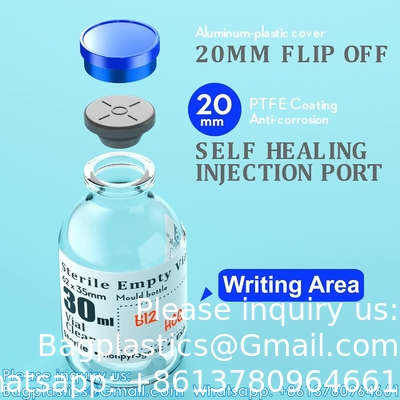 Steriele lege flacons met zelfherstellende injectiepoort, met afklapbare aluminium dop,Steriele verpakking (30 ml,10)