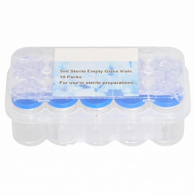 5 ml steriele glazen flacons, 10 verpakkingen Steriele lege flacon met zelfherstellende injectiepoort en flip top cap, steriele verpakking