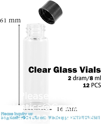 Glazen flacons met schroefdoppen, flessen met een heldere vloeistofmonster, flacons voor het opslaan van essentiële oliën, parfum