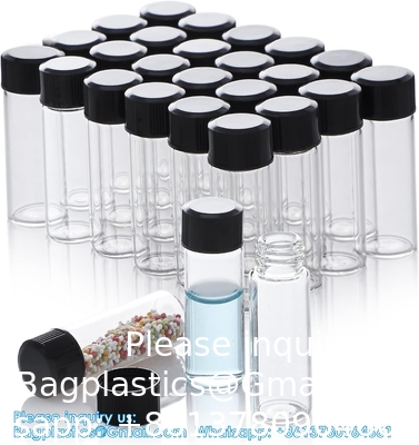 Glazen flacons met schroefdoppen, flessen met een heldere vloeistofmonster, flacons voor het opslaan van essentiële oliën, parfum