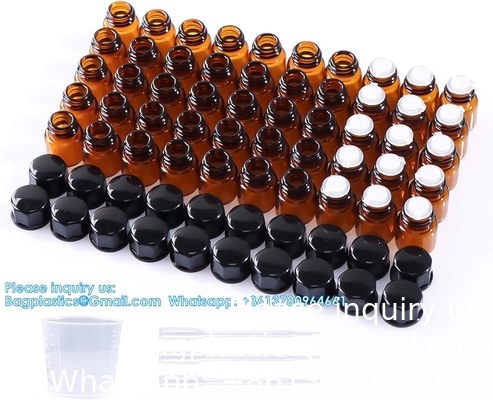 Glas etherische oliën Proefflessen met zwarte doppen voor etherische oliën, parfums en laboratoriumchemische stoffen 30 ml meetbeker