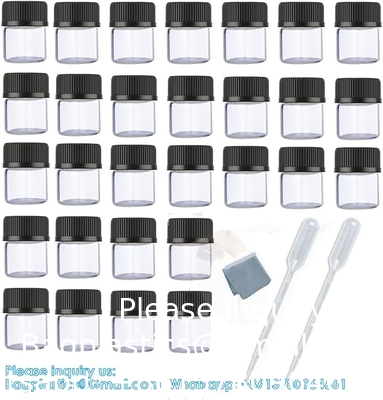 Glas etherische oliën Proefflessen met zwarte doppen voor etherische oliën, parfums en laboratoriumchemische stoffen 30 ml meetbeker