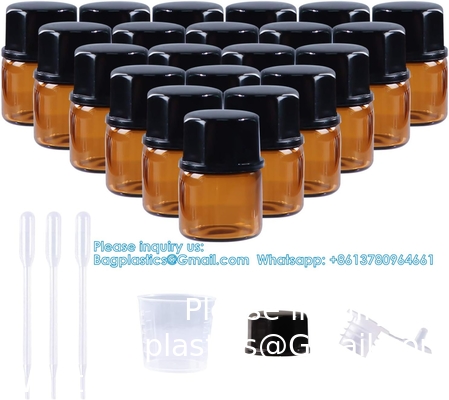 Glas etherische oliën Proefflessen met zwarte doppen voor etherische oliën, parfums en laboratoriumchemische stoffen 30 ml meetbeker