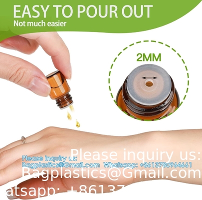 Olieflessen voor essentiële oliën, 36 stuks 2 ml (5/8 drams) Amber glasflessen Flessen, orifice reducers en zwarte doppen