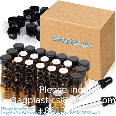 Olieflessen voor essentiële oliën, 36 stuks 2 ml (5/8 drams) Amber glasflessen Flessen, orifice reducers en zwarte doppen