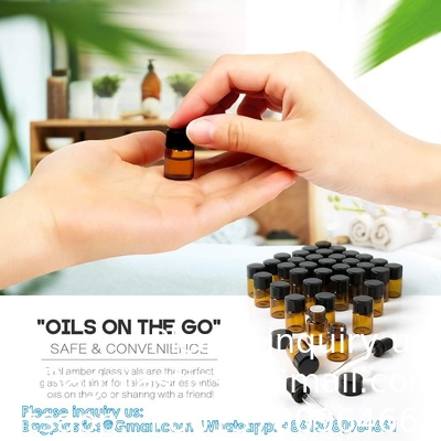 Olieflessen voor essentiële oliën, 36 stuks 2 ml (5/8 drams) Amber glasflessen Flessen, orifice reducers en zwarte doppen