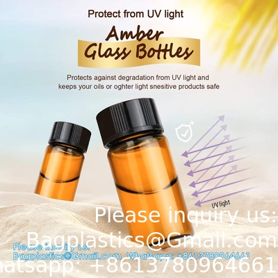 Olieflessen voor essentiële oliën, 36 stuks 2 ml (5/8 drams) Amber glasflessen Flessen, orifice reducers en zwarte doppen