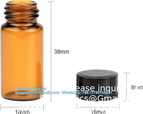 Olieflessen voor essentiële oliën, 36 stuks 2 ml (5/8 drams) Amber glasflessen Flessen, orifice reducers en zwarte doppen
