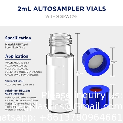 2 ml auto-monsterflacons met schrijfgebied en afstudeerpunten, 9-425 HPLC, schroefkap, wit PTFE &amp; rood siliconen Septa