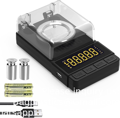 Digitale milligramschaal 50g/0.001g, Compacte Mg-schaal met 20g kalibratiegewicht en accessoires, zwarte poederschaal