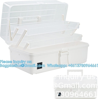 Craft organiser opslagdoos met 3 lagen, multifunctionele plastic gereedschapskist met handvat voor naaien, make-up, geneeskunde