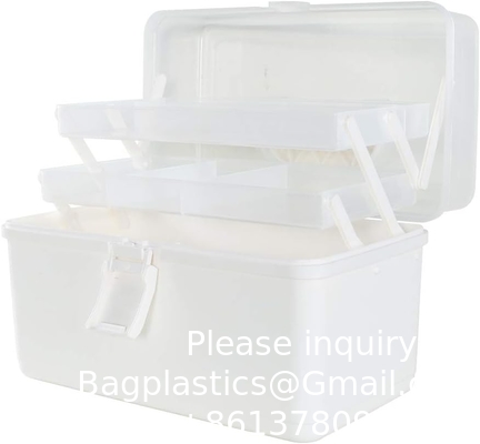 Doos met drie lagen vouwbak, gereedschapsorganisator, draagbare koffer, draagbare vergrendelbare container voor kunst, ambachten, cosmetica