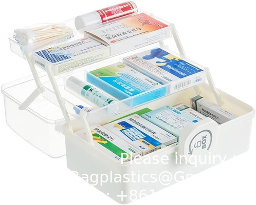 Doos met drie lagen vouwbak, gereedschapsorganisator, draagbare koffer, draagbare vergrendelbare container voor kunst, ambachten, cosmetica