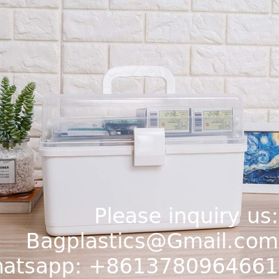 Doos met drie lagen vouwbak, gereedschapsorganisator, draagbare koffer, draagbare vergrendelbare container voor kunst, ambachten, cosmetica