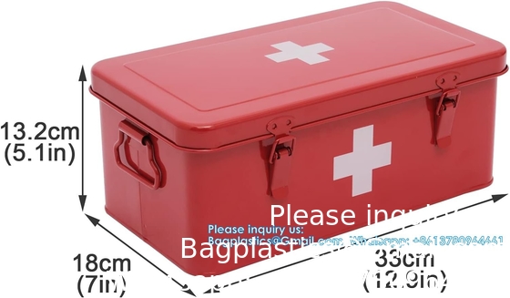 EHBO-doos, EHBO-kit, voorraadbak, metaal-medicinale opslagblik, lege EHBO-doos met veiligheidslot