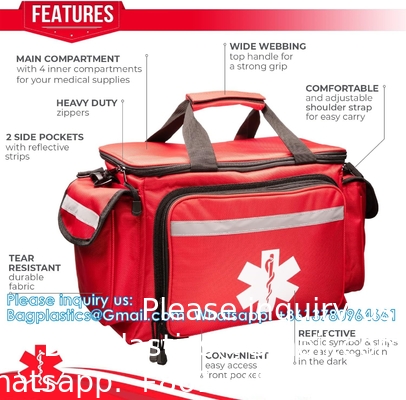Professionele rode lege EHBO medische tas, 15&quot;X10&quot;X9&quot;, Multi Compartment EHBO-drager voor EMT