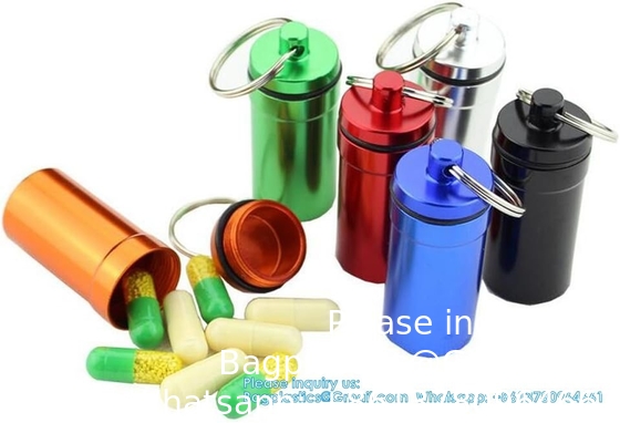 Sleutelhanger Pillenhouder (5 verpakkingen), Aluminium waterdicht Draagbaar klein reisgeneesmiddel Fles Hoesje Doos Container Voor Handtas