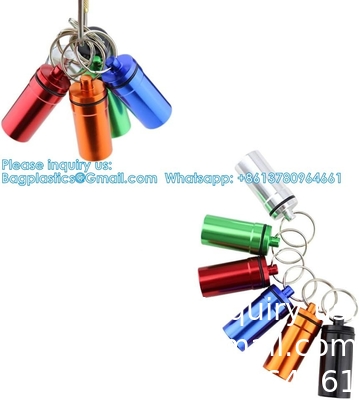 Sleutelhanger Pillenhouder (5 verpakkingen), Aluminium waterdicht Draagbaar klein reisgeneesmiddel Fles Hoesje Doos Container Voor Handtas