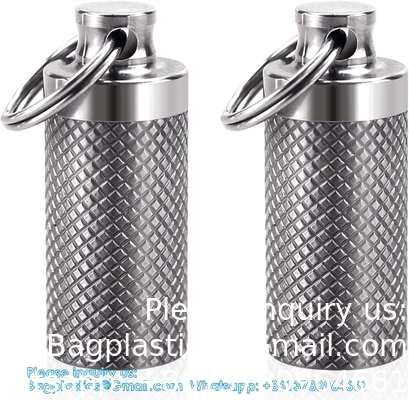 Sleutelhanger Pillenhouder (2 verpakkingen), Titanium Minsize Waterdichte Pillenvat/ Koffer voor Handtas of Pocket, Draagbaar Klein