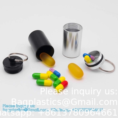 Sleutelhanger Pillenhouder (5 verpakkingen), Aluminium waterdicht Draagbaar klein reisgeneesmiddel Fles Hoesje Doos Container Voor Handtas