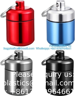 Sleutelhanger Pillenhouder (5 verpakkingen), Aluminium waterdicht Draagbaar klein reisgeneesmiddel Fles Hoesje Doos Container Voor Handtas