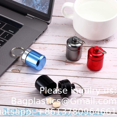 Sleutelhanger Pillenhouder (5 verpakkingen), Aluminium waterdicht Draagbaar klein reisgeneesmiddel Fles Hoesje Doos Container Voor Handtas