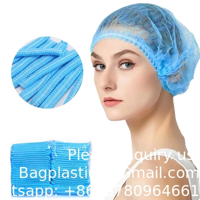Blauwe wegwerp- niet-geweven bouffant petten haar net haar mouwen met draaiende zij hoofdbanden, unisex, perfect voor het slapen
