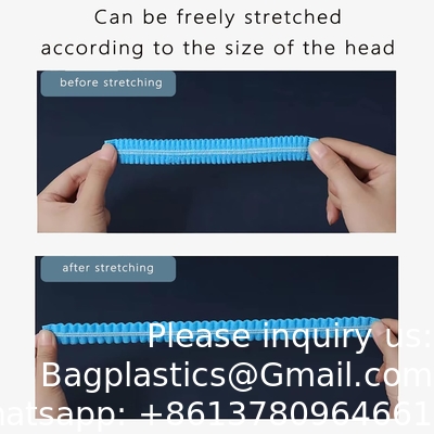 Blauwe wegwerp- niet-geweven bouffant petten haar net haar mouwen met draaiende zij hoofdbanden, unisex, perfect voor het slapen