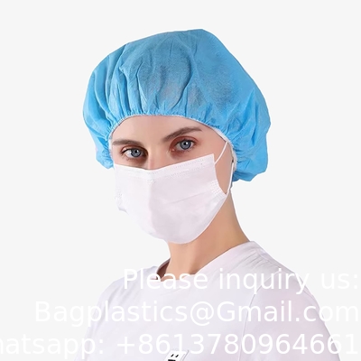 Blauwe wegwerp- niet-geweven bouffant petten haar net haar mouwen met draaiende zij hoofdbanden, unisex, perfect voor het slapen