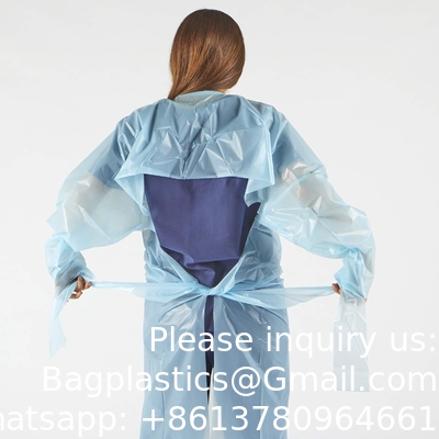Plastic gown, CPE gown, Polyethyleen, niveau 1, wegwerp, niet-chirurgische isolatiegowns, blauw, beschermend